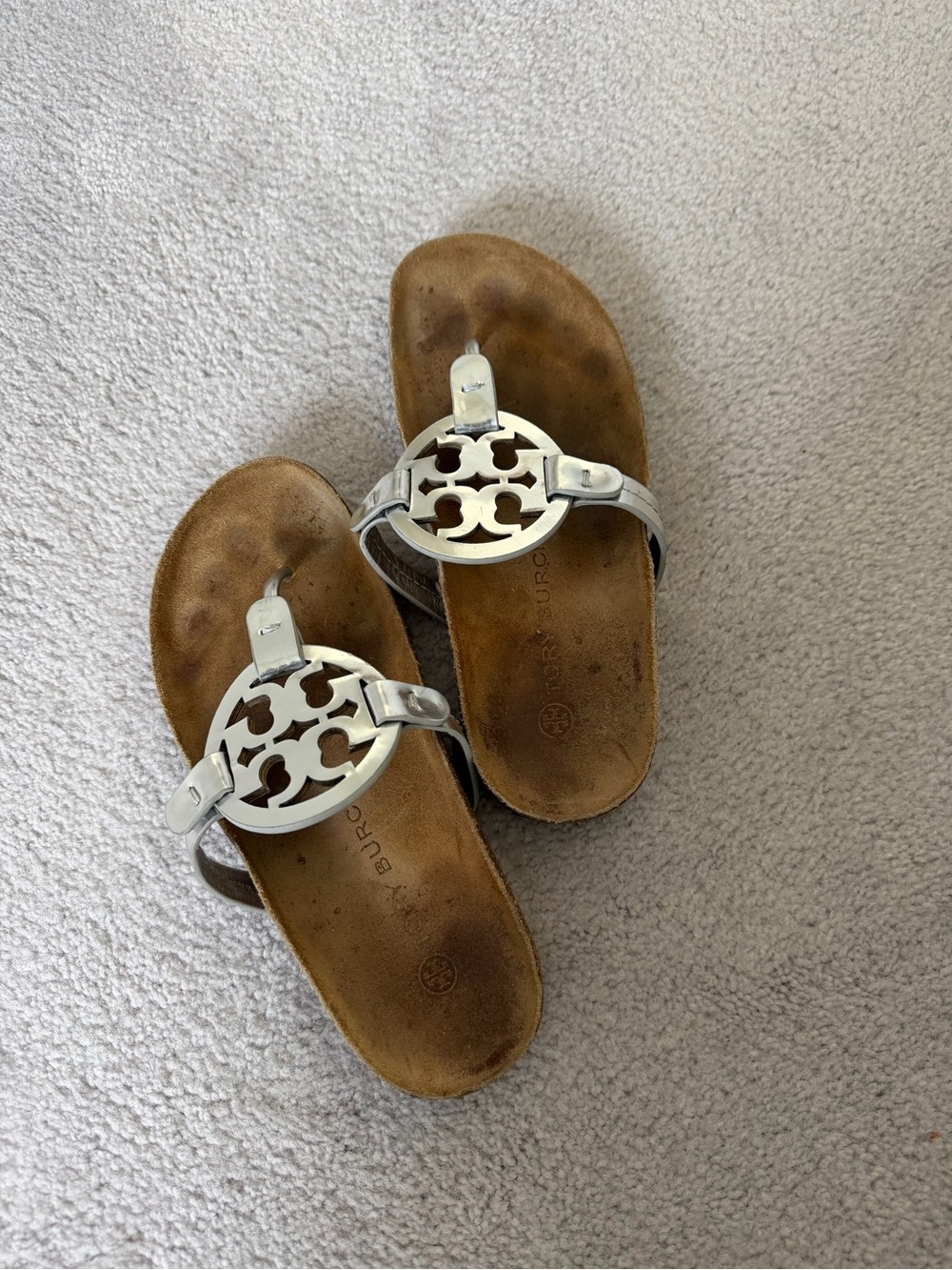 Tory Burch Silver Logo Thong Sandals